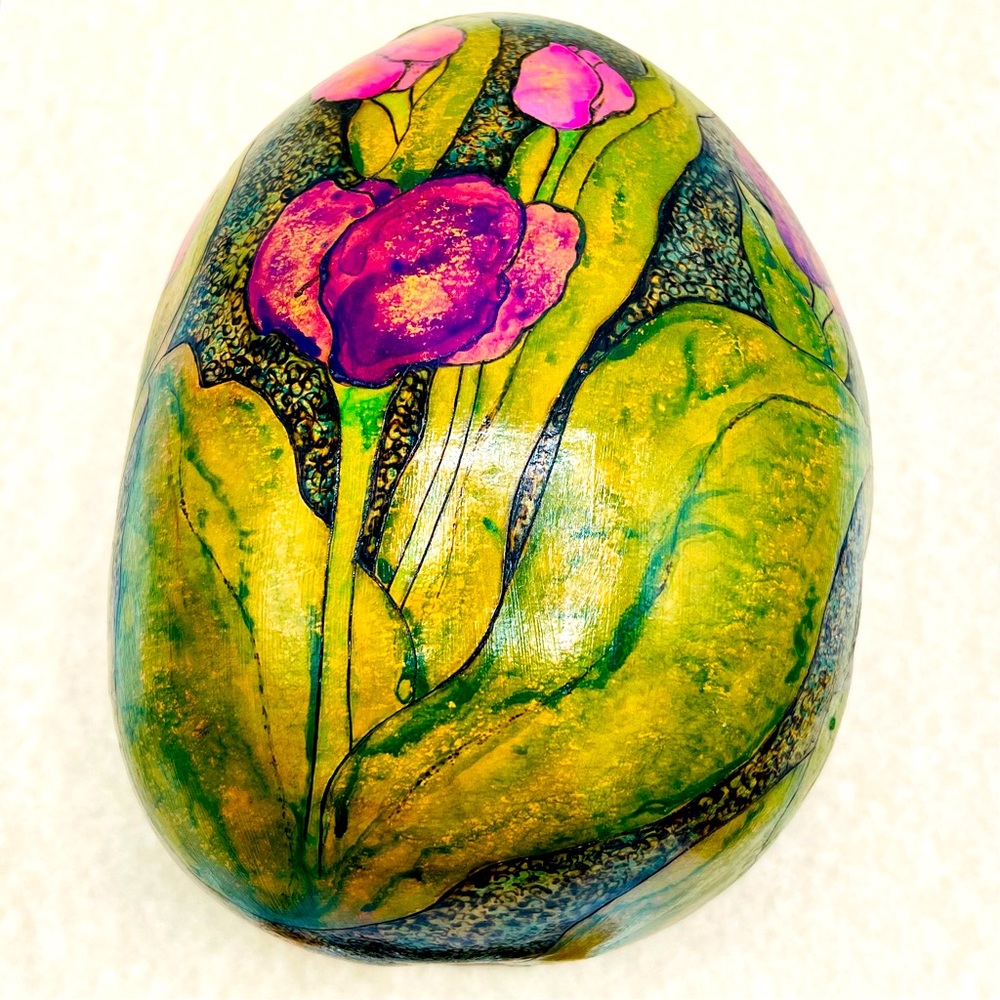 Hand Crafted Wall Pocket Pink Purple Tulips Original Gourd Art Air Plant Holder - Picture 15 of 17